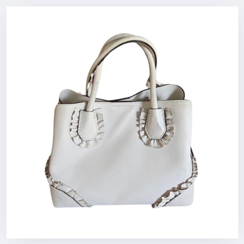 Michael Michael Kors Mercer Gallery Bag Ruffled White Leather Satchel Purse - Picture 5 of 16